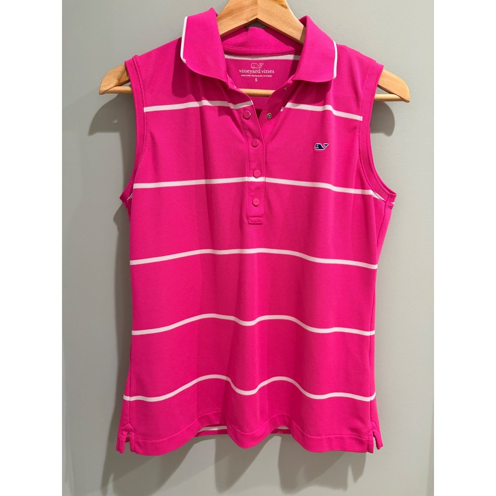 Vineyard Vines Womens Pink White Striped Sleeveless Polo Shirt Performance Small